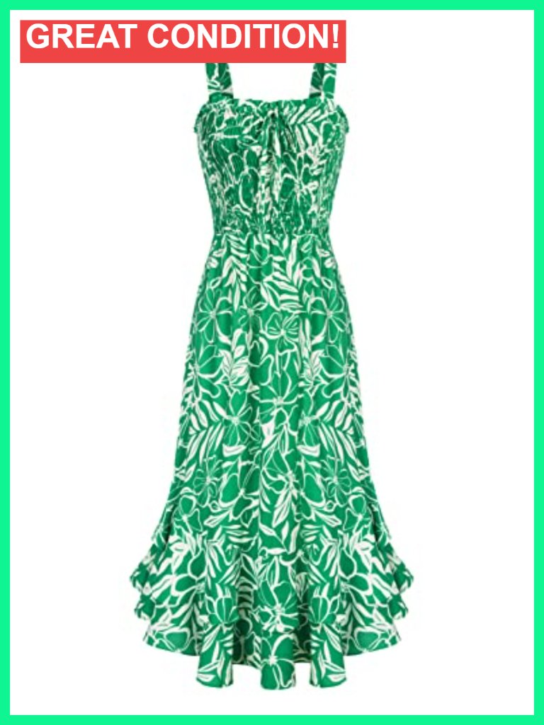 Square Neck Strappy Swing A-Line Sundress Maxi